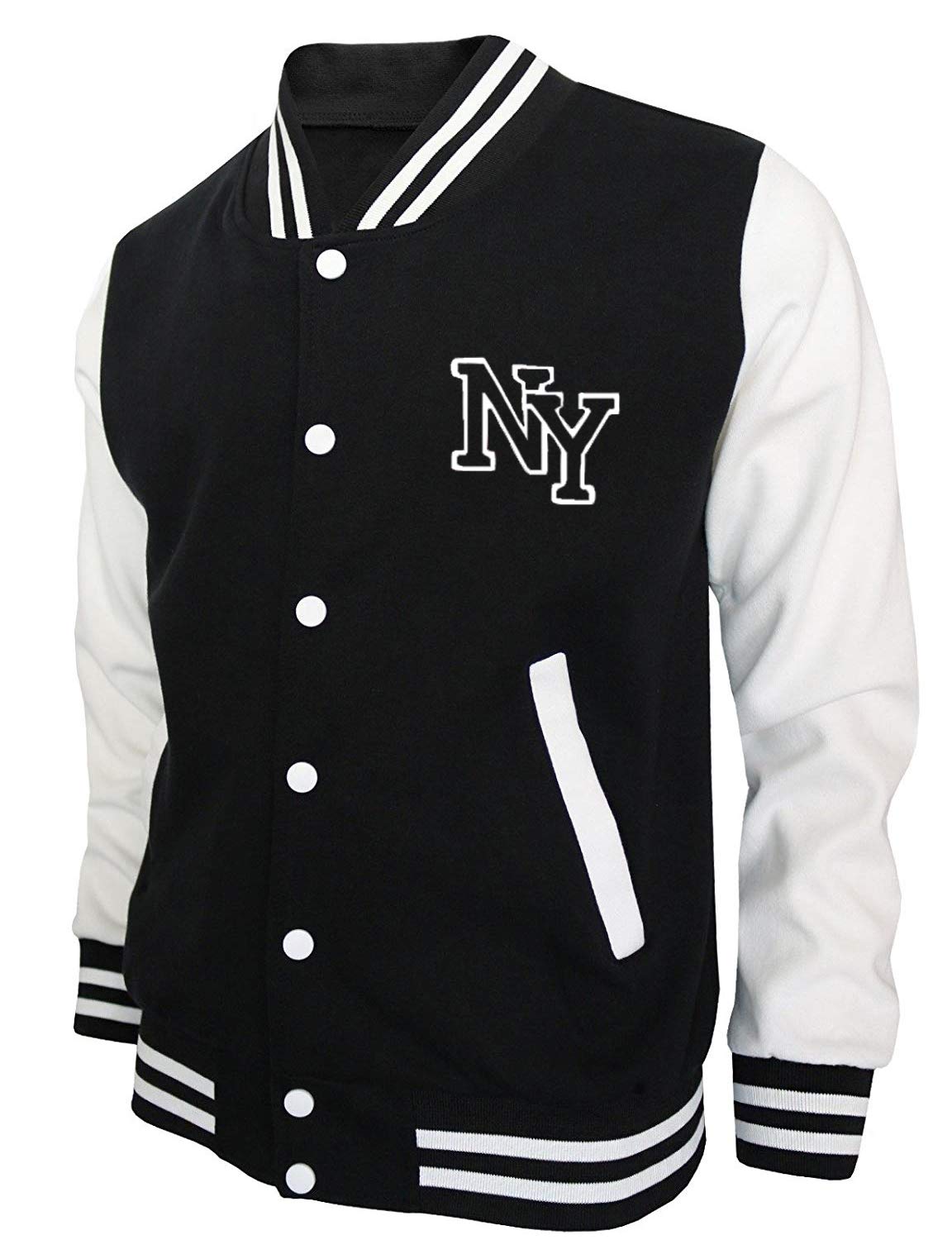 Fashion_First Mens Black College Baseball Jacket Black And White Letterman Vintage Varsity Jacket Basketball Jacket