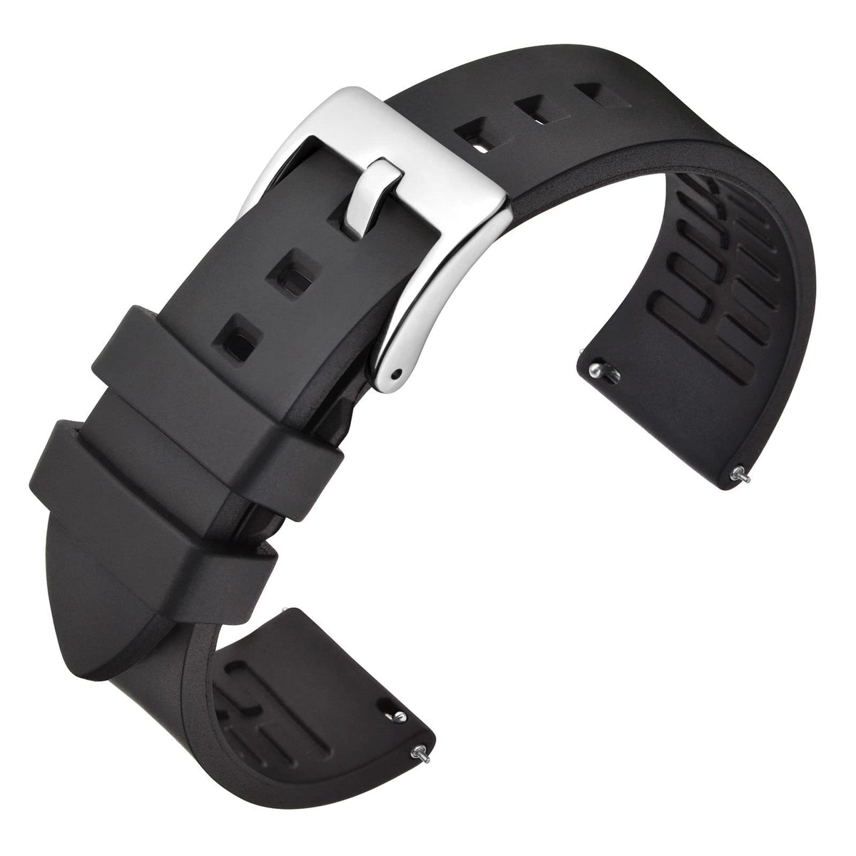 ANNEFIT Premium Silicone Watch Band, Quick Release Fluoro Rubber Strap 21mm with Silver Buckle (Black)