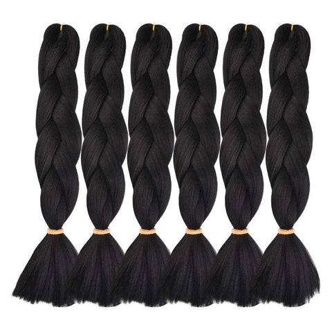 RAYIIS 6 Packs Braiding Hair Kanekalon Synthetic Braiding Hair Extensions 24 inches (6 Packs, Black 1B)