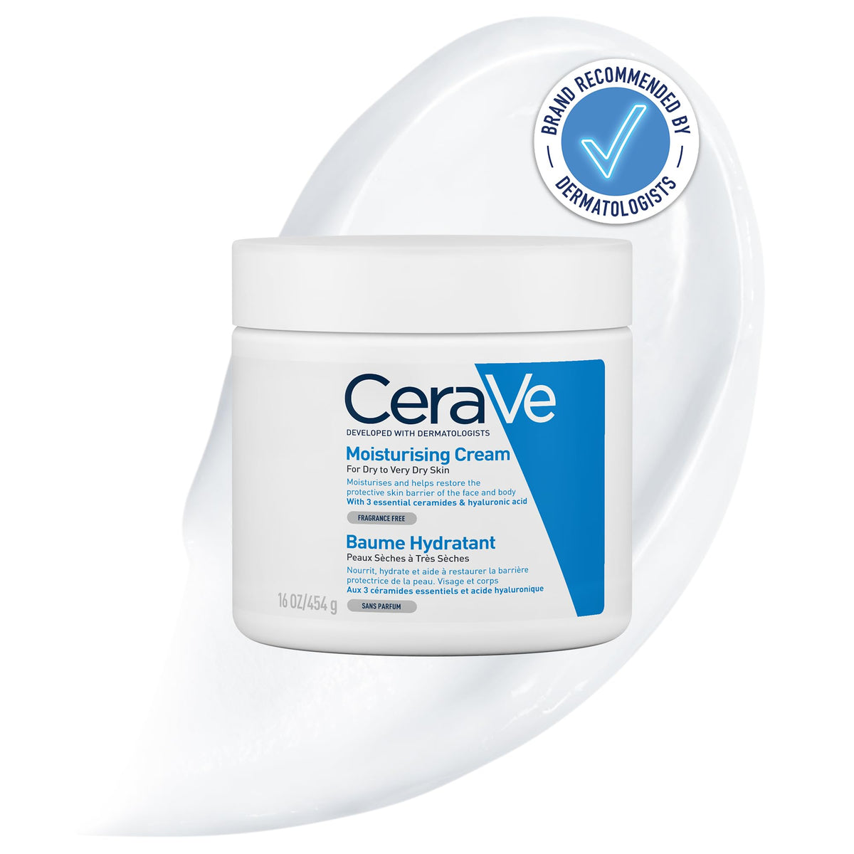 CeraVe Moisturising Face and Body Cream with Hyaluronic Acid and 3 Essential Ceramides for Dry to Very Dry Skin 454g