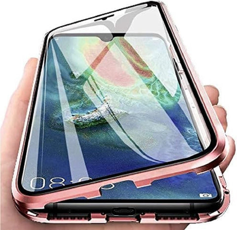 Case Compatible for HONOR 200 Pro,Magnetic Adsorption Metal Bumper Frame with Transparent Tempered Glass Screen Front and Back, 360 Degrees Protection Case,Camera Lens Protectors Cover,Gold