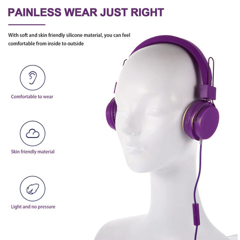SOLUSTRE Wired Music Headset Over The Ear Headphones 3. 5mm Earphone Heavy Bass Earphone Wired Headphones for Kids Computer Gifts Game Headphone Over Ear aldult mp3 Player Purple Plastic 3D