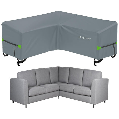 Velway V-Shape Garden Sofa Cover - Waterproof Rattan Corner Garden Furniture Covers with Windproof Straps - 420D Oxford Fabric Anti-UV Outdoor Patio L-Shape Dining Set Cover (Grey, 215x215x87cm)