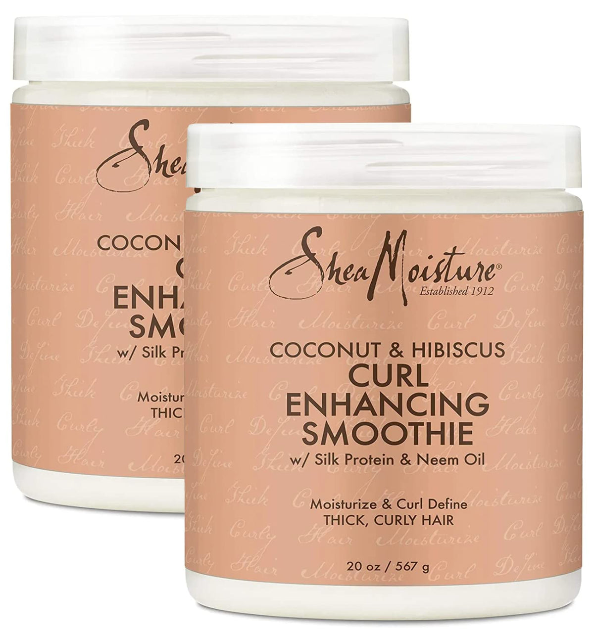SheaMoisture Curl Enhancing Smoothie for Thick, Curly Hair - Coconut & Hibiscus, Silk Protein & Neem Oil, Sulfate-Free, Paraben-Free, Pack of 2-20 Oz Ea
