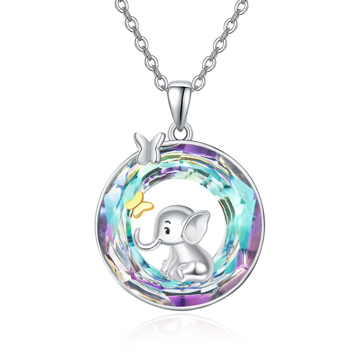 TANGPOET Elephant Necklace 925 Sterling Silver Crystal Animal Pendant Elephant Jewellery Gifts for Women Girls Ladies
