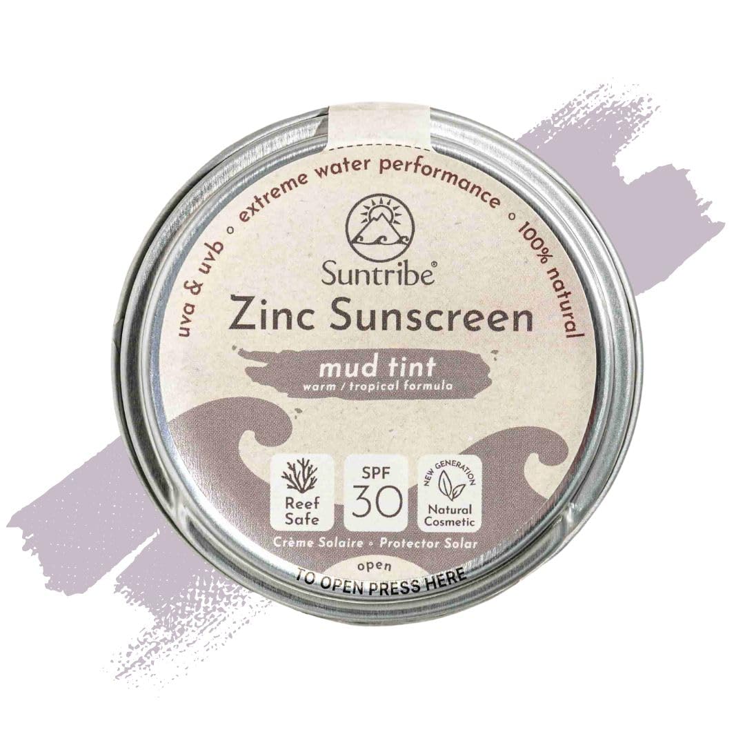 Suntribe Natural Mineral Zinc Sunscreen Face & Sport SPF 30-45 g, Mud Tint, Organic - 100% Natural, Reef Safe - Surf & Sport Zinc Paste - Mineral UV-Filter - Very Water Resistant, Zero Waste