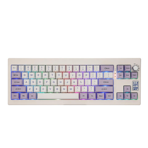 EPOMAKER Shadow-X Gasket Mechanical Keyboard with Screen, Hot Swappable 3 Modes (2.4ghz/Bluetooth/USB-C Wired) Wireless Gaming Keyboard, Poron Foam, Silicon Pad (White Purple, Wisteria Linear Switch)