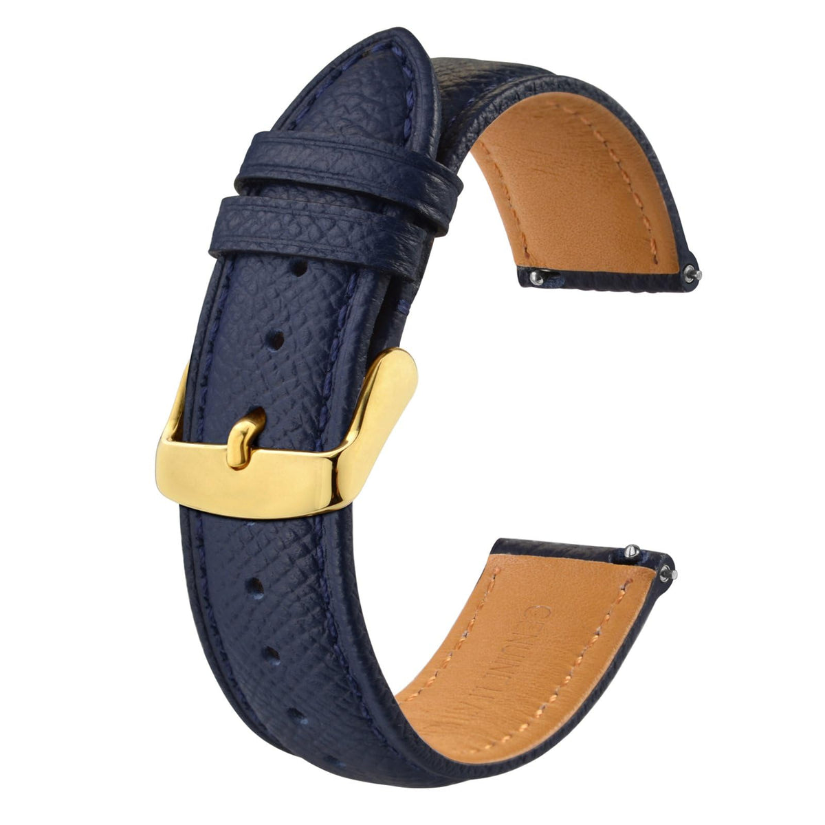BISONSTRAP Texture Leather Watch Straps for Women and Men, Watch Replacement Bands with Quick Release, 22mm, Dark Blue, Gold Buckle
