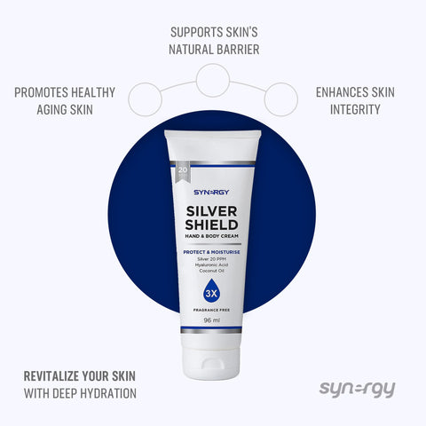 Synergy Worldwide Silver Shield Hand & Body Cream 96 ml | Protects and Restores Skin's Moisture Barrier | Colloidal Silver, Vitamin E, Coconut Oil, and Hyaluronic Acid | Hydrating and Nourishing