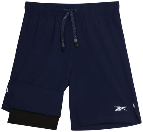 Reebok Boys' Active Shorts - 2 in 1 Running Shorts, Compression Lining, 5" Inseam - Performance Woven Running Shorts (8-16), Size 10-12, Dark Blue