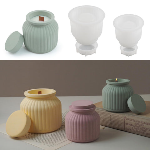 2 Sizes Candle Jar Molds, Silicone Concrete Molds for Candle Holder with Lids, Candles Resin Mould Epoxy Resin Casting Molds DIY for Candle Making Supplies Scented Candles (Style B)