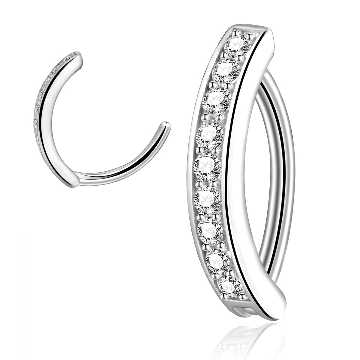 SILBERTALE 925 Sterling Silver Belly Button Bars Clicker Belly Button Rings CZ Reverse Curved Navel Body Piercing Jewellery