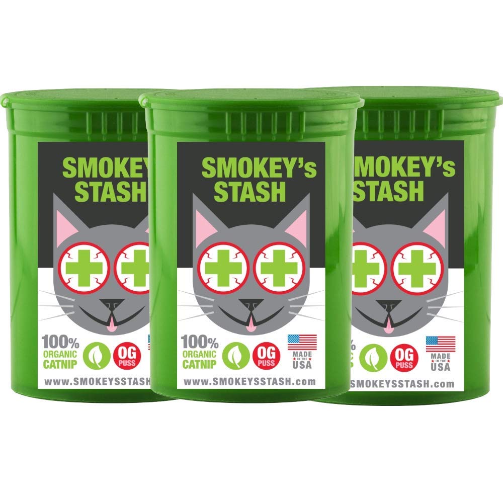 Smokey's Stash Organic Catnip OG puss | Potent cat nip for Cats - Small pop top Dried nip (3 Pack)