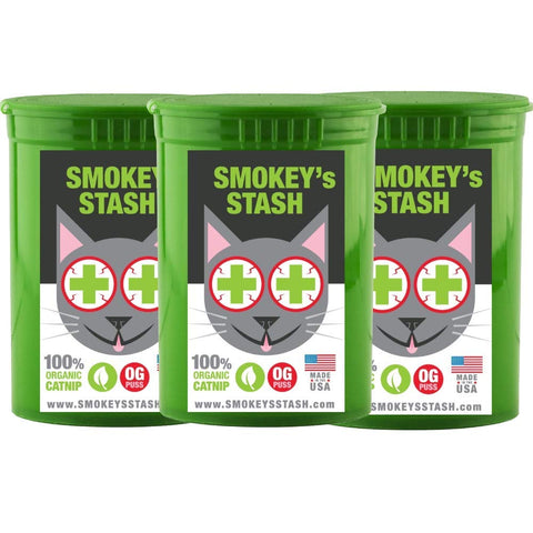 Smokey's Stash Organic Catnip OG puss | Potent cat nip for Cats - Small pop top Dried nip (3 Pack)
