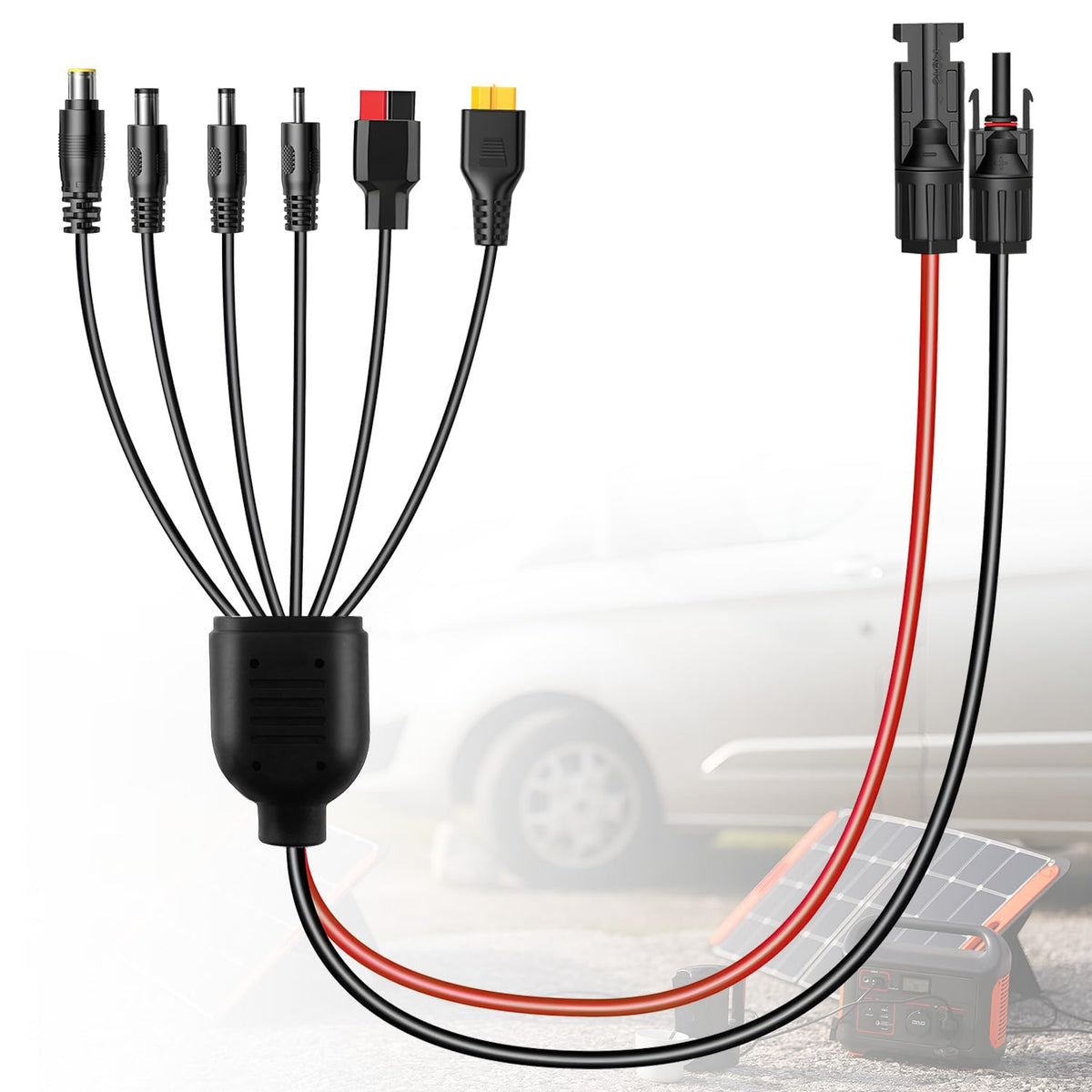Solar Plug Solar Cable 6 in 1 Adapter Cable Solar Plug to Adapter Anderson XT60 DC7909 DC6530 DC35135 DC5521 for Portable Solar Panel Portable Power Station