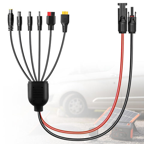 Solar Plug Solar Cable 6 in 1 Adapter Cable Solar Plug to Adapter Anderson XT60 DC7909 DC6530 DC35135 DC5521 for Portable Solar Panel Portable Power Station