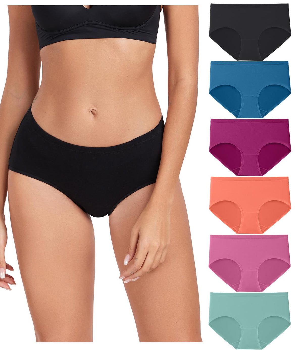 wirarpa Women's Underwear Cotton Hipster Panties Ladies Panties Black, Blue, Purple, Orange, Pink, Green Medium