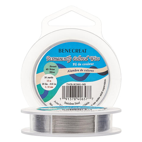 BENECREAT 49 Strands Bead String Wire (0.38MM, 49FT) Nylon Coated Stainless Steel Beading Wire for Necklace Bracelet Making, Gray
