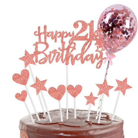 Personalised Happy 21st Birthday Cake Toppers Rose Gold for Her,Girl,Women,Happy Birthday Sign for Cake,11p Glitter Cupcake Topper Cake Topper 21st Birthday Cake Decorations for 21st Birthday Party
