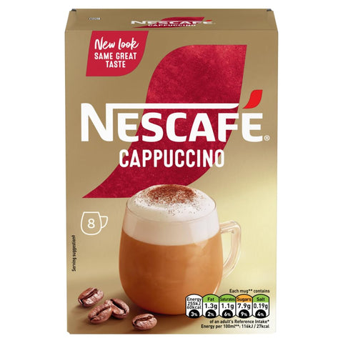 Nescafe Cappuccino Instant Coffee 8 x 15.5g Sachets, 100% Responsibly Sourced Coffee