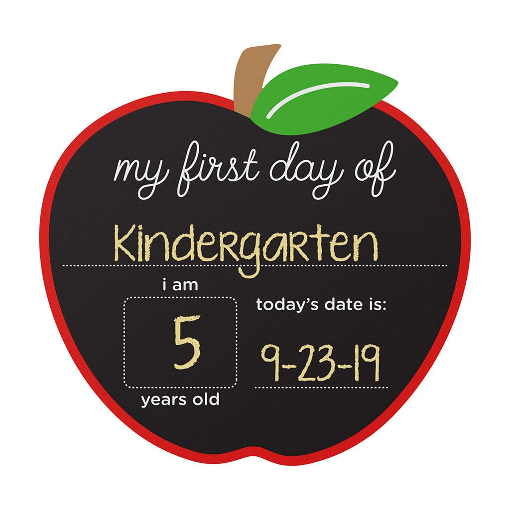 Pearhead First and Last Day of School Chalkboard, Reusable Apple-Shaped Double-Sided Fill-In Board with Yellow Chalk, Perfect Photo Prop for School Milestones