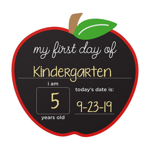 Pearhead First and Last Day of School Chalkboard, Reusable Apple-Shaped Double-Sided Fill-In Board with Yellow Chalk, Perfect Photo Prop for School Milestones