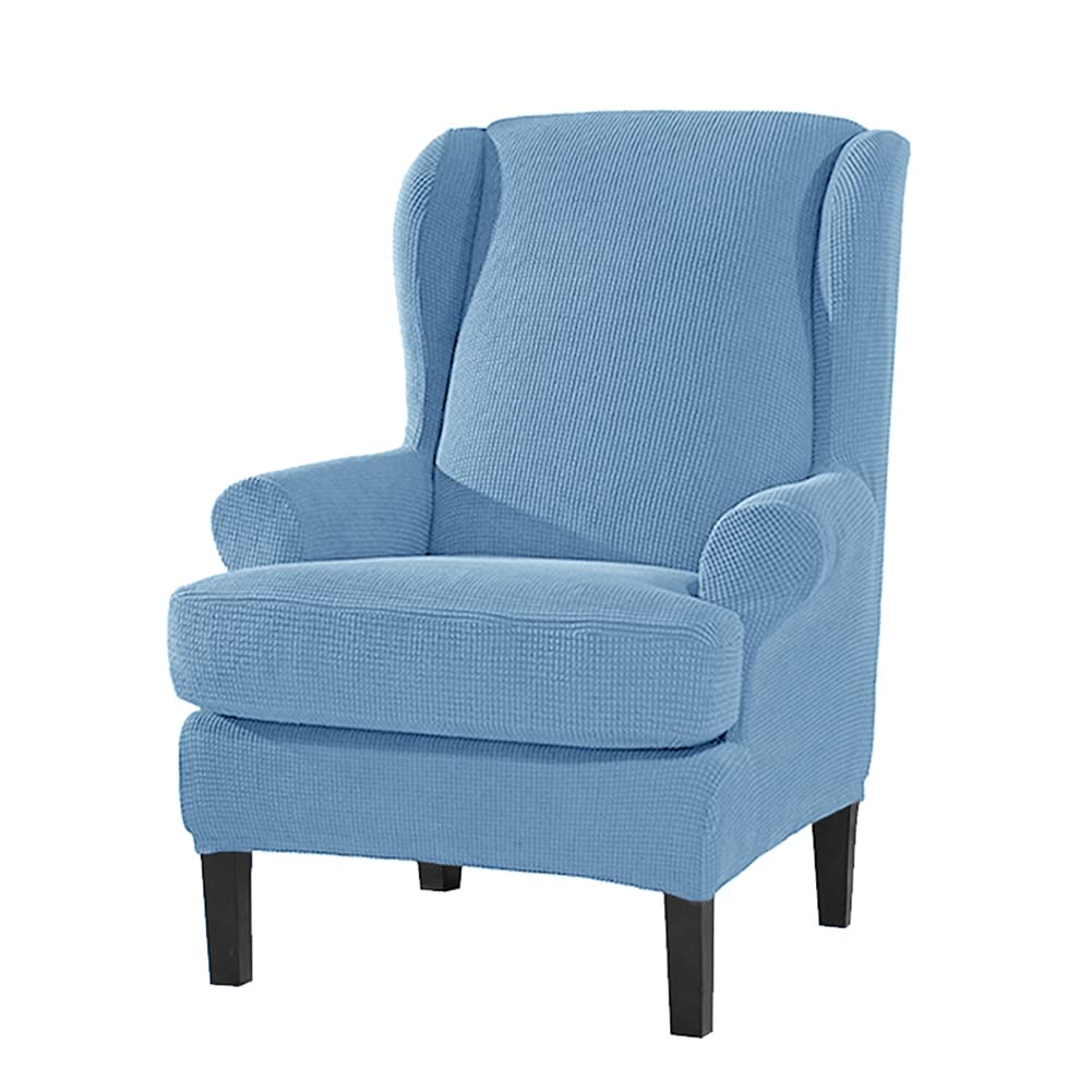 SHUOJIA Elastic Wing Chair Cover Stretch Jacquard Sofa Covers 2-Piece Spandex Fabric Wingback Slipcovers for Armchair Easy To Fit Furniture Protector (Cowboy Basket)