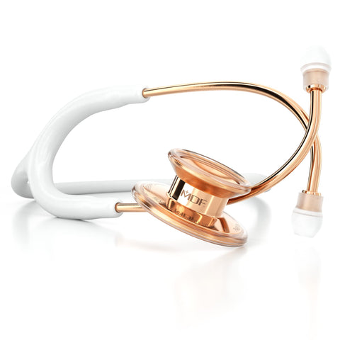 MDF RoseGold MD One Stainless Steel Stethoscope, Adult, White Tube, RoseGold Chestpieces-Headset, MDF777RG29