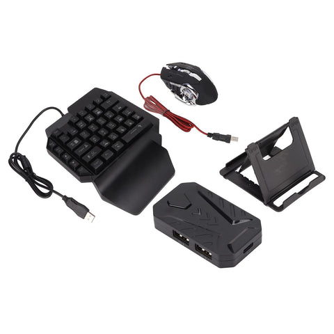 One-Handed RGB Gaming Keyboard Mouse and Converter Combo, Wired 39 Keys LED Backlit Keyboard, 6 Keys Gaming Mouse and Converter Set for PS4, for Switch and PC(Black)
