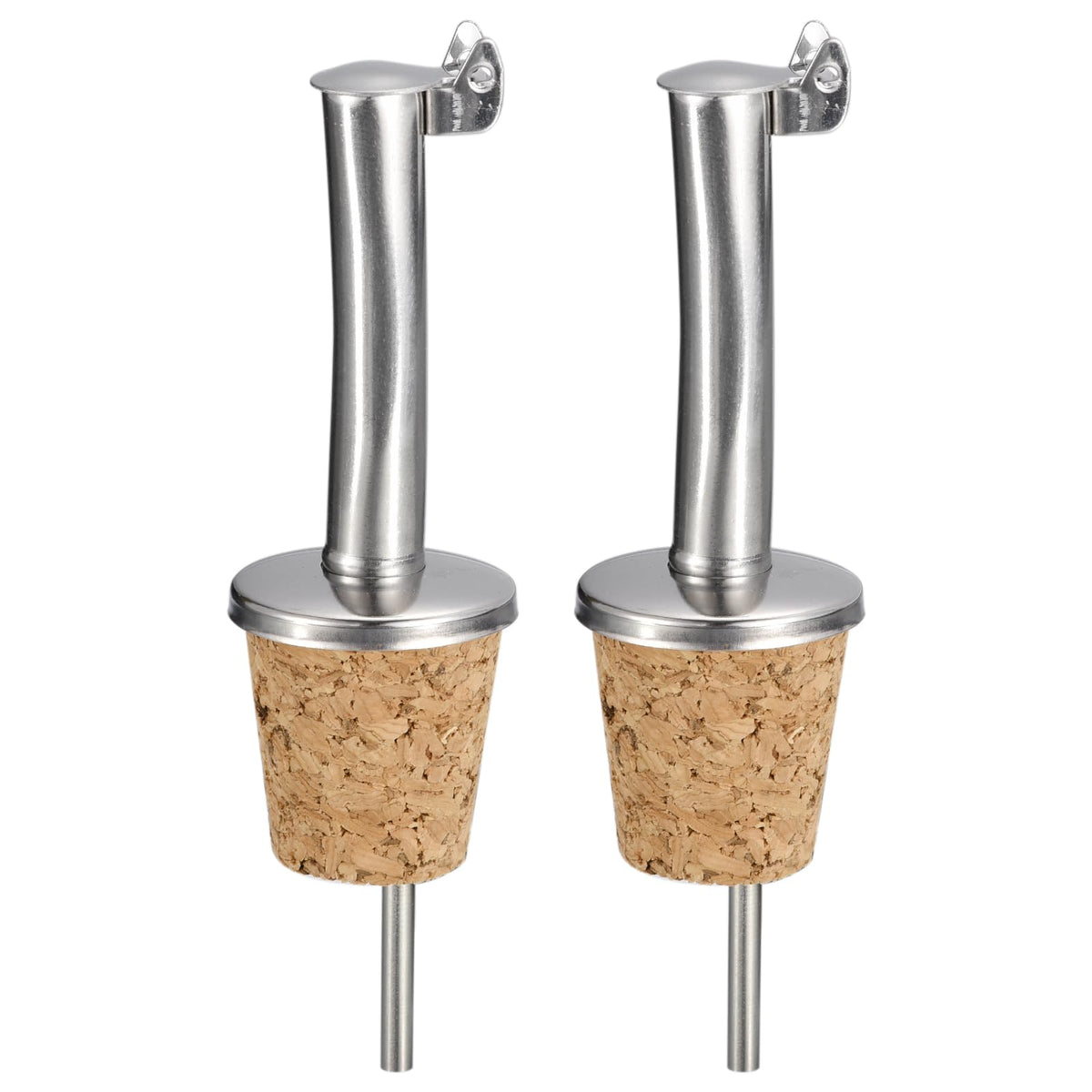 uxcell Stainless Steel Bottle Pourers, 2Pcs Auto Flip Olive Oil Spout, Cork Design Wine Bottle Stoppers, for Pours Liquid, Olive Oil, Wine, Vinegar