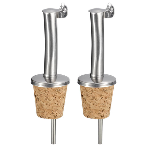 uxcell Stainless Steel Bottle Pourers, 2Pcs Auto Flip Olive Oil Spout, Cork Design Wine Bottle Stoppers, for Pours Liquid, Olive Oil, Wine, Vinegar
