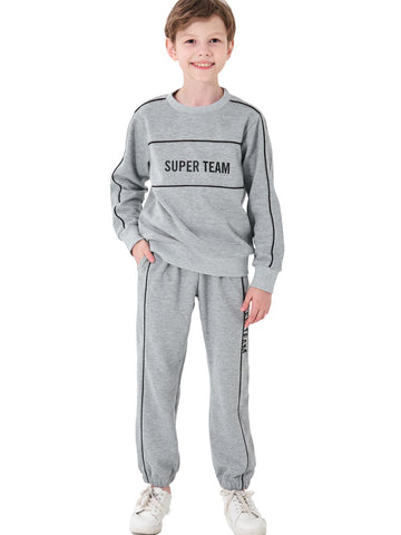 NATUST Boys Hoodie and Sweatpants 2 Piece Tracksuit Set Kids Active Long Sleeve Joggers Sets Grey 6-7 Years