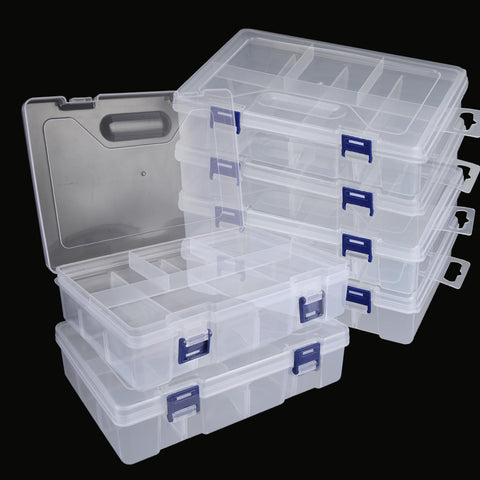 LDXURU 6 Pack Plastic Organizer Box with Dividers, Clear Organizer Box, Plastic Tackle Box, 8 Grids Adjustable Compartment Box, Bead Containers for Organizing Craft, Beads, Jewelry, Small Part