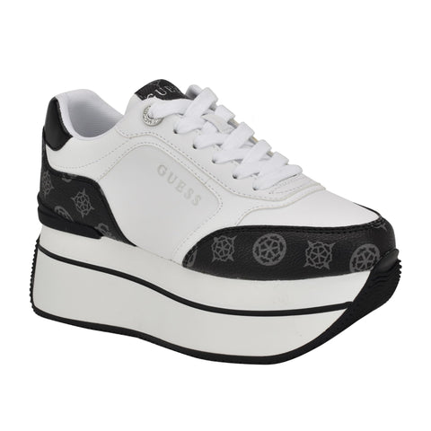 Guess Women's CAMRIO Sneaker, White/Black Logo 142, 7
