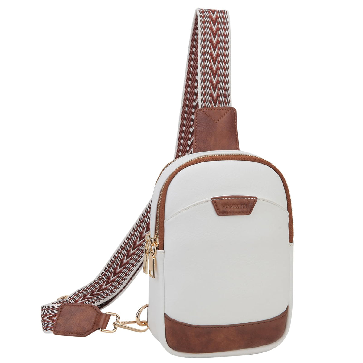 VX VONXURY Sling Bag for Women, PU Leather Crossbody Bag, Multipurpose Chest Bag with Adjustable Strap for Travel Hiking Cycling Sports BEige