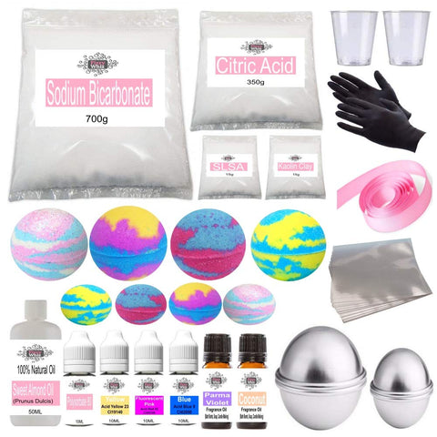 Deluxe Bath Bomb Making Kit - Foaming Colour Moulds Fragrance Parma Violet & Coconut (14-80)