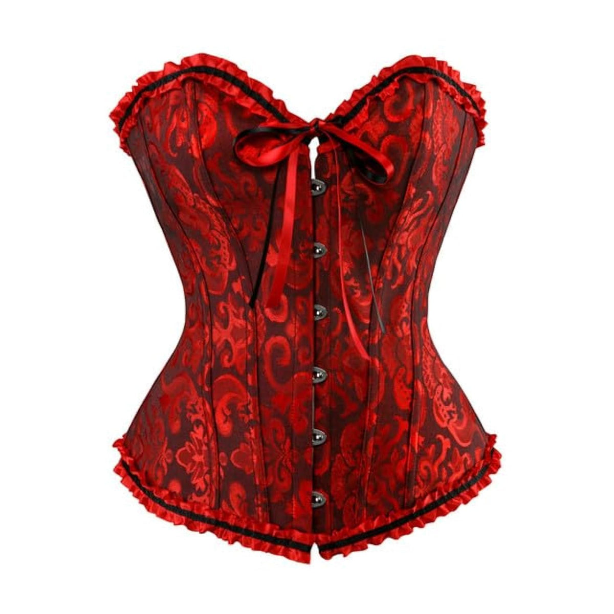Moonight Corset Top Floral Renaissance Womens Lace Up Boned Overbust Corset Bustier, Black-red, Medium