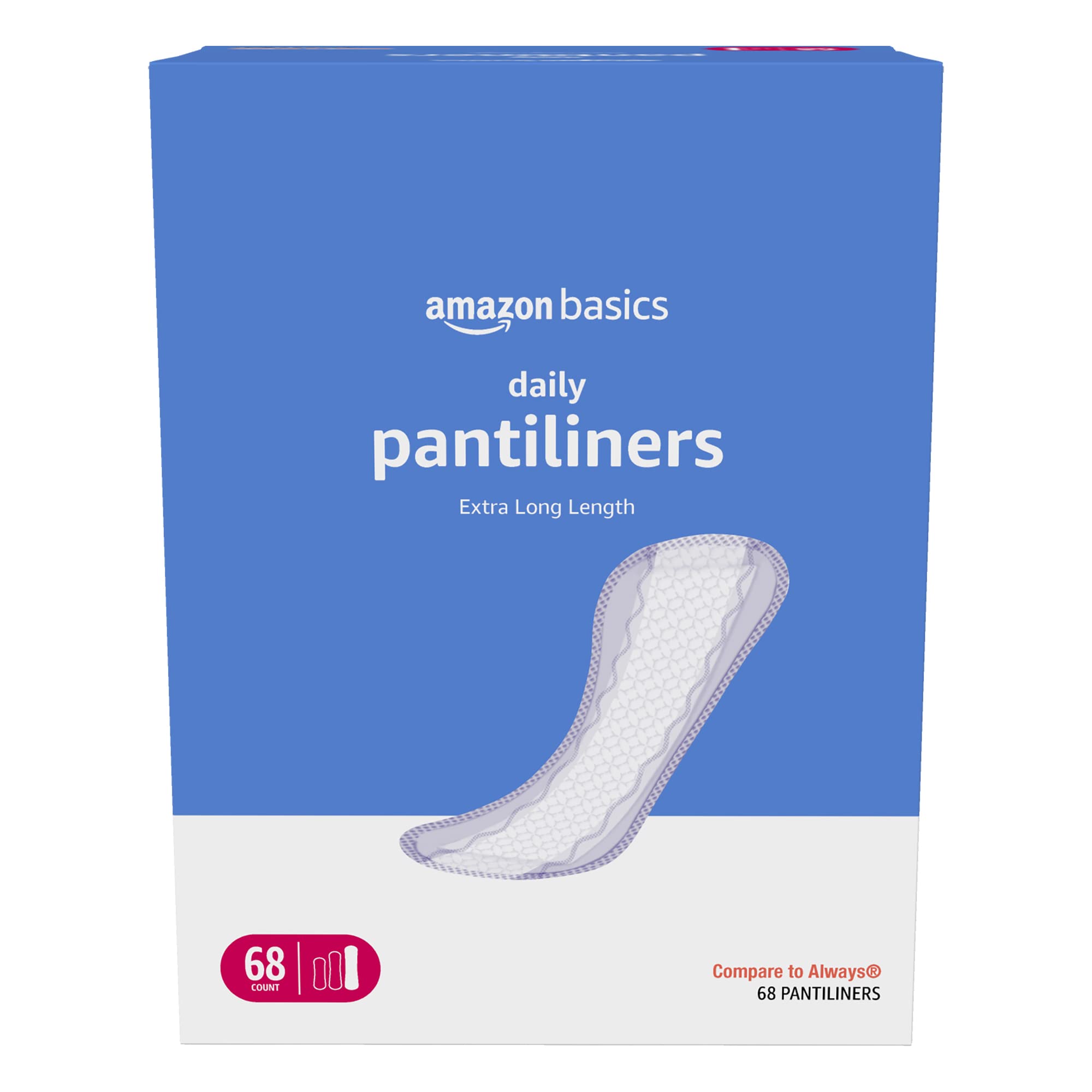 Amazon Basics Daily Pantiliner, Extra Long Length, Unscented, 68 Count, 1 Pack (Previously Solimo)