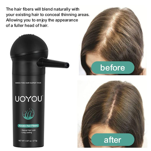 UOYOU LIGHT BROWN Hair Fibres for Thinning Hair 27.5g Bottle with Applicator | Natural Keratin Hair Fibers Concealer for Hair Loss for Men and Women | Hair Building Fibres Powder [LIGHT BROWN]