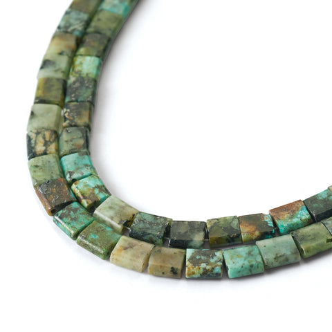 Cheriswelry 70pcs Square 2-Hole Stone Beads Natural African Turquoise Jasper Beads Tila Tile Beads 5.5~6mm Gemstone Loose Spacer Beads for DIY Craft Earring Bracelet Necklace Jewelry Making