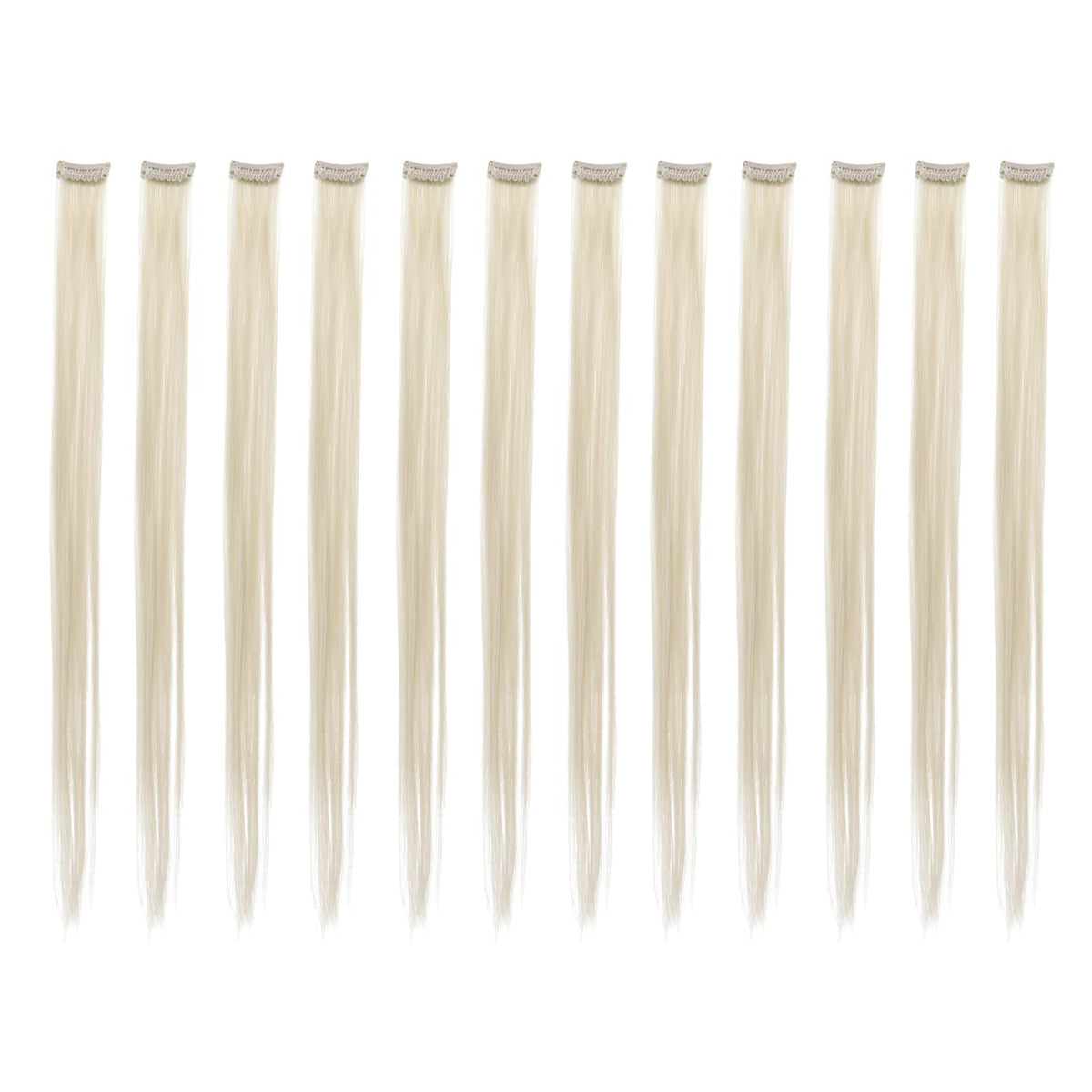 SWACC 12 Pcs Straight One Color Party Highlights Clip on in Hair Extensions Colored Hair Streak Synthetic Hairpieces (Platinum Blonde)