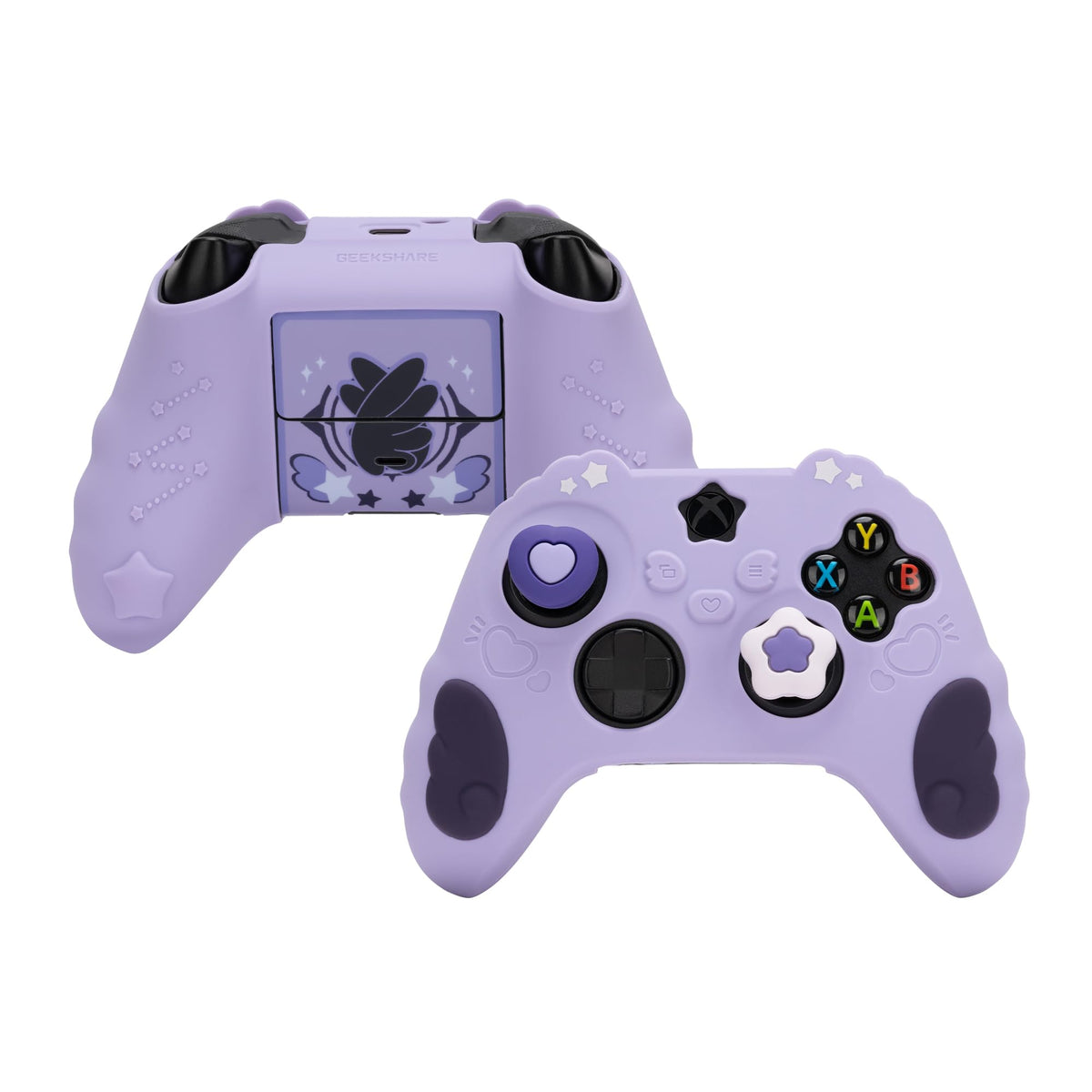 GeekShare Controller Skin Set for Xbox Soft Silicone Protective Cover Skin Case Compatible with Xbox Series X Controller with 2 Thumb Grip Caps and 2 Stickers - Star Wings Series Purple
