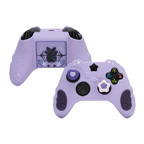 GeekShare Controller Skin Set for Xbox Soft Silicone Protective Cover Skin Case Compatible with Xbox Series X Controller with 2 Thumb Grip Caps and 2 Stickers - Star Wings Series Purple