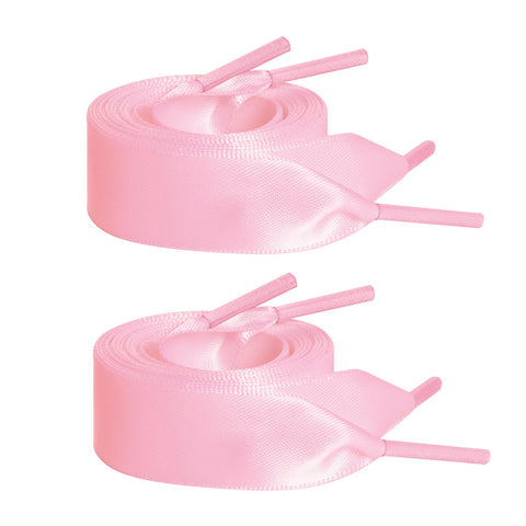 Marrywindix 2 Pairs 47" Flat Satin Ribbon Shoelaces Pink Silk Shoestrings Wide Shoe Laces for Sneakers Skate Shoes Boots Sport Shoes