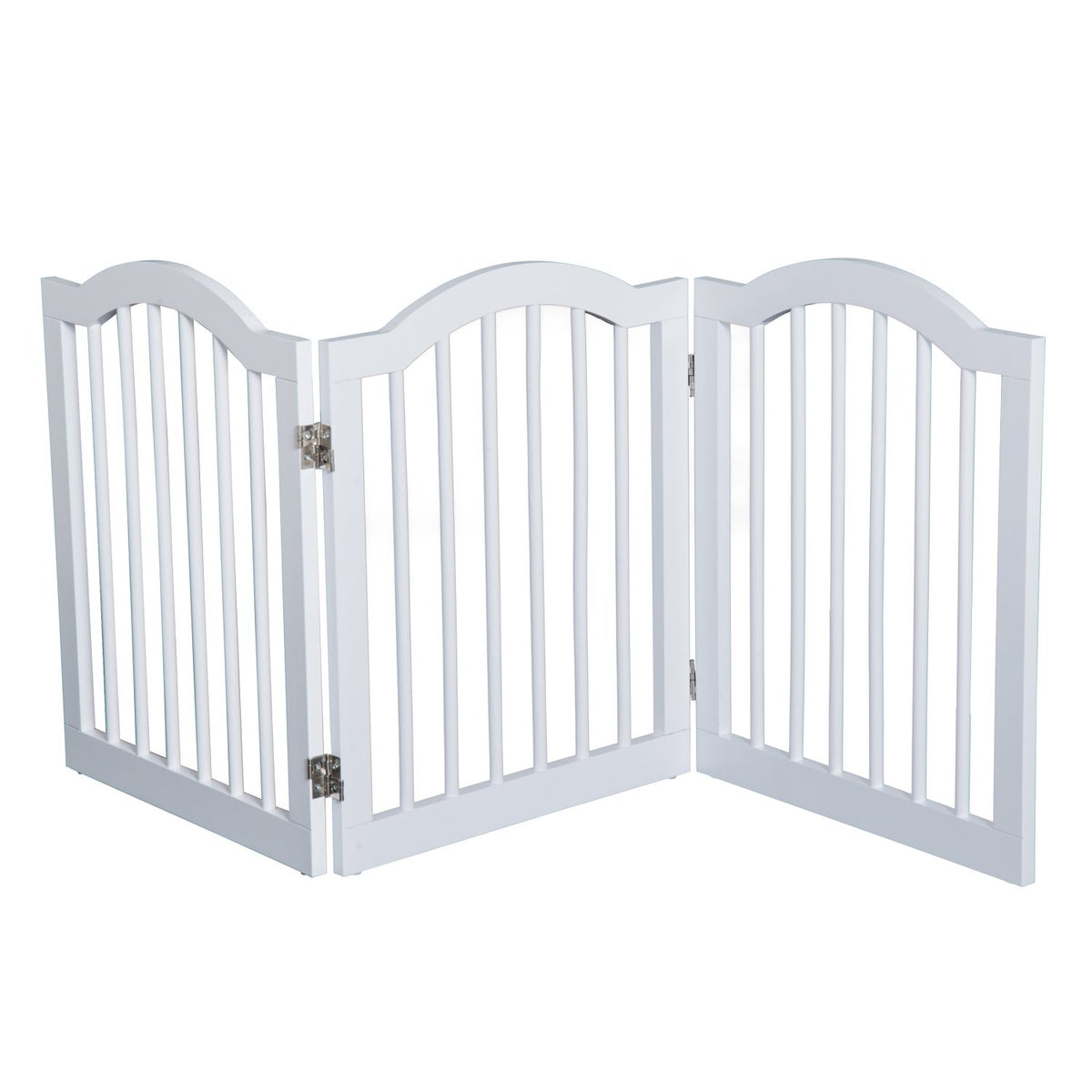 Pawhut Wooden Foldable Dog Gate Stepover Panel Pet Fence Freestanding Safety Barrier for the House, Doorway, Stairs(White)