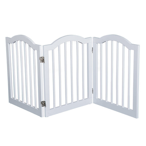 Pawhut Wooden Foldable Dog Gate Stepover Panel Pet Fence Freestanding Safety Barrier for the House, Doorway, Stairs(White)