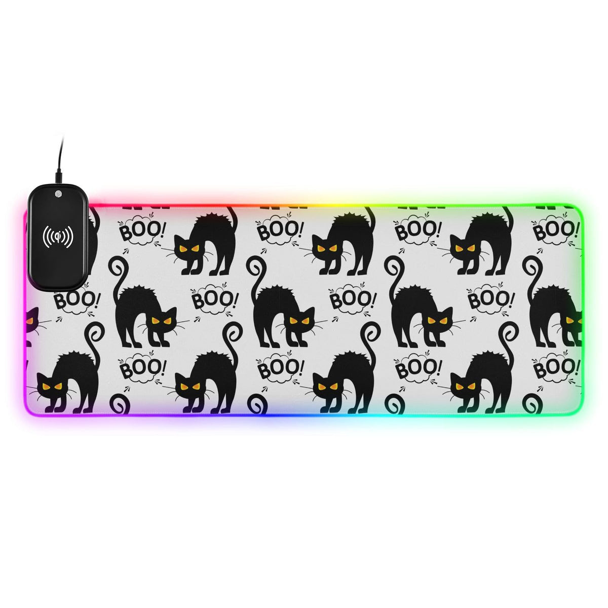 Halloween Black Cats Wireless Charging Mouse Pad for Mobile Phone Extra Large Gaming Mousepad with 13 Lighting Modes Mouse Mat for Office Home Gaming MacBook PC Laptop Desk