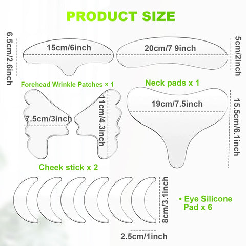 TSHAOUN 11 Pieces Reusable Silicone Chest Wrinkle Pads Patches,silicone patches for face,Cleavage Pad Eye Cheek Stick,for Smooth Neck Forehead Eye Mouth Skin Wrinkles Anti Wrinkle Patches (11 PCS)