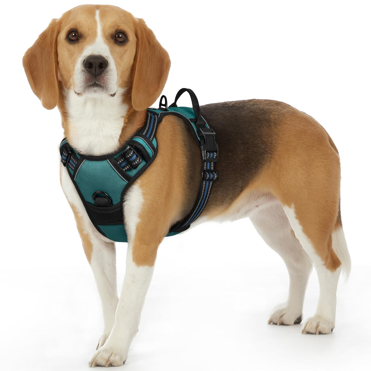Eagloo Dog Harness Small Sized Dog, No Pull Service Vest with Reflective Strips and Control Handle, Adjustable and Comfortable for Easy Walking, No Choke Pet Harness with 2 Metal Rings, Dark Green, S