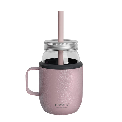 asobu Moonshine Mason Jar with Stainless Steel Insulated Sleeve and Handle Doubles as a Mug 16 Ounces (GLITTER NUDE)